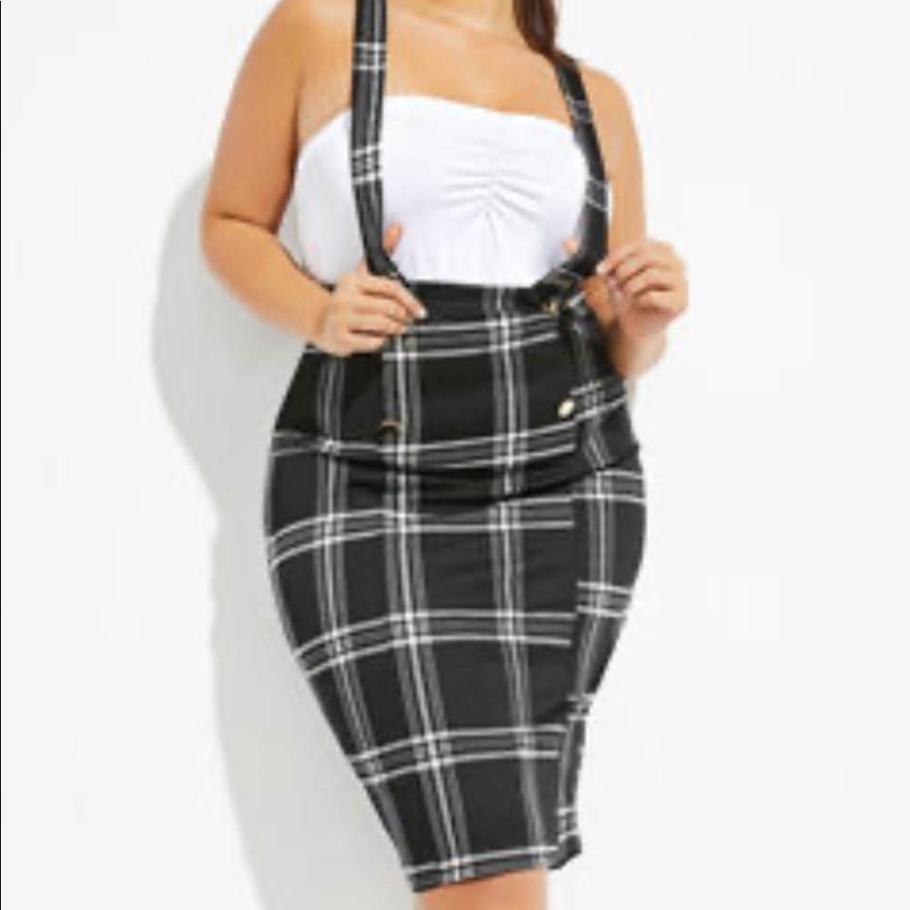Ashley Stewart Plaid SuSpender Skirt